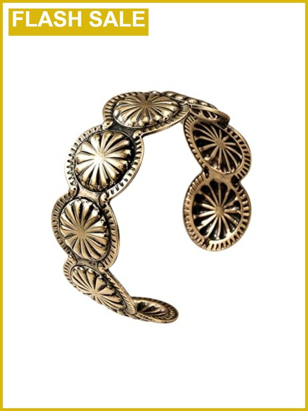 Western Cuff Bracelet Women Vintage Silver Gold Bronze Concho Sunburst Engraved